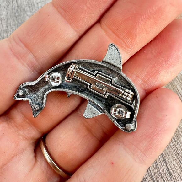 Dolphin Brooch with Dolphin Earrings Jewelry Set - Picture 5 of 6